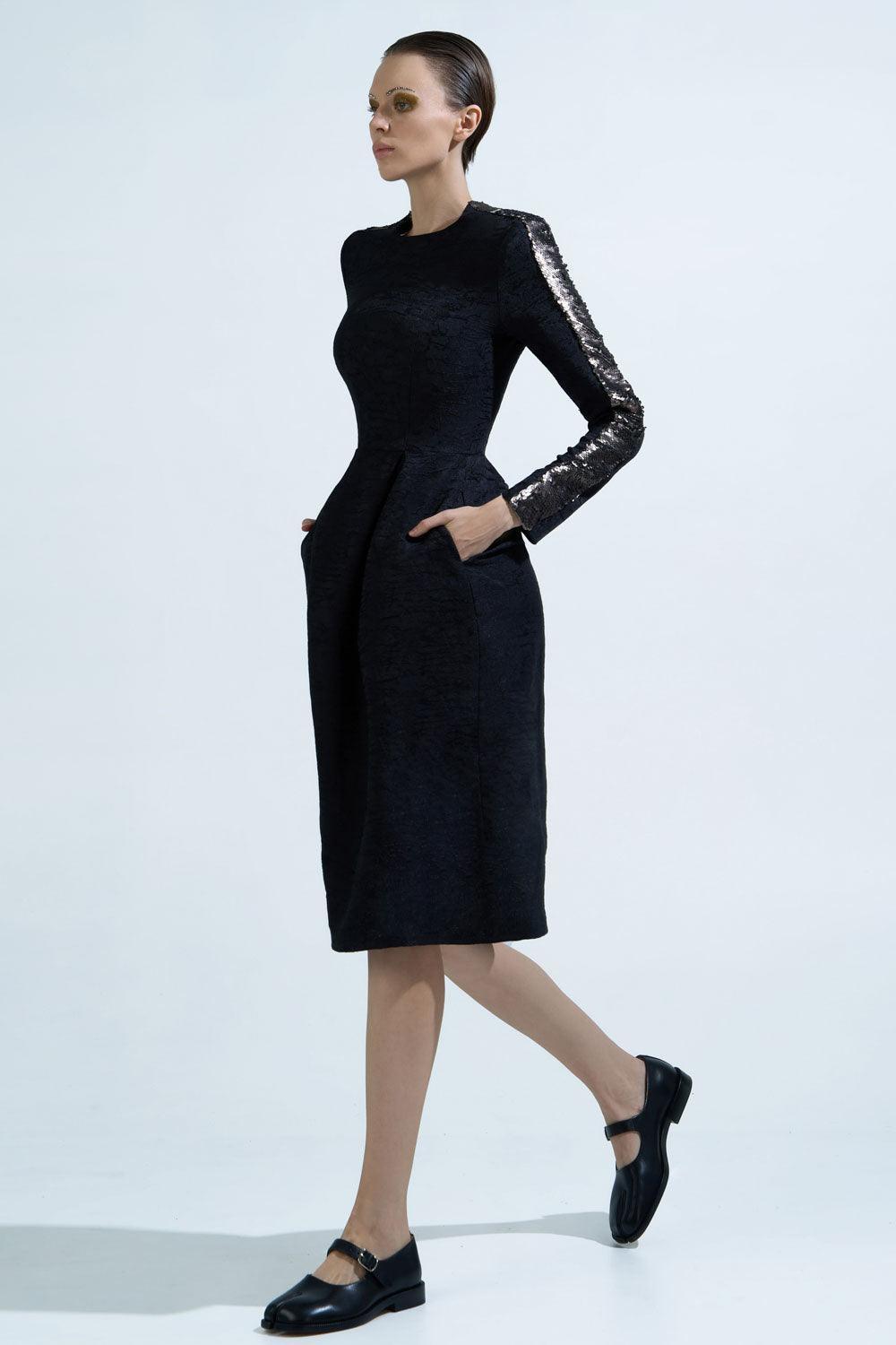 Journi A-line Long Sleeved Brocade Knee-length Dress - MEAN BLVD