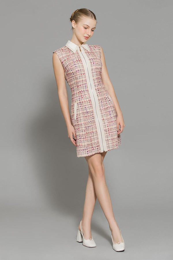 Jovie A-line Collared Neck Tweed Mini Dress - MEAN BLVD