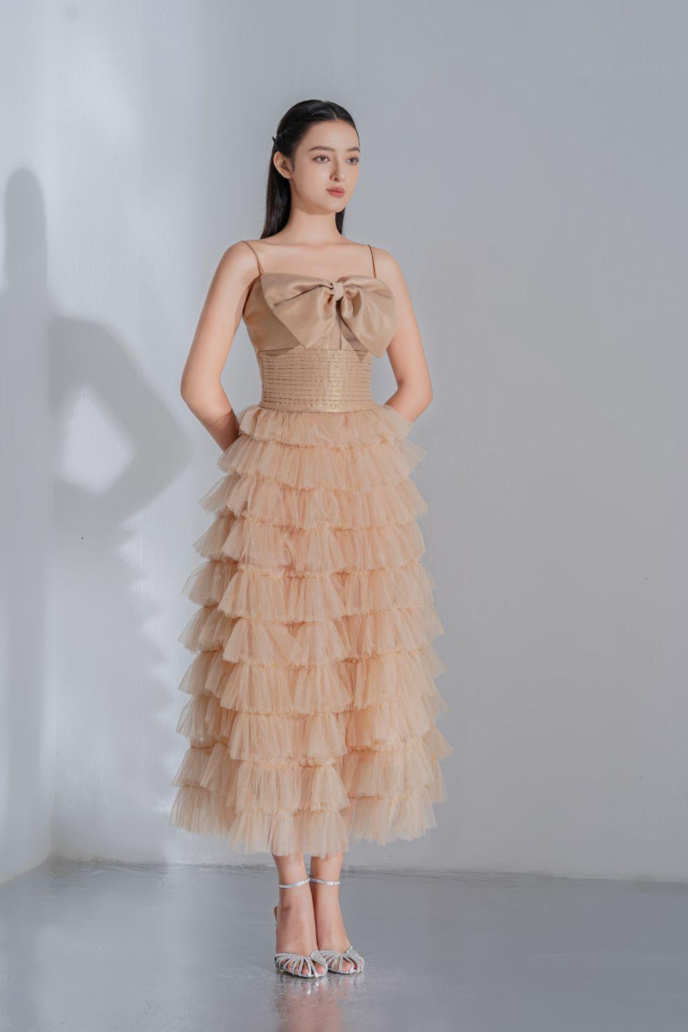 Women's Jovien Layered Square Neck Tulle Ankle Length Dress XS/S/M/L/XL Nude Mean Blvd Nude / S Women's Jovien Layered Square Neck Tulle Ankle Length Dress XS/S/M/L/XL Nude Mean Blvd Nude / S