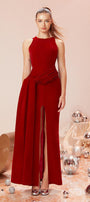 Joyeux Slit Round Neck Cotton Velvet Floor Length Dress - MEAN BLVD
