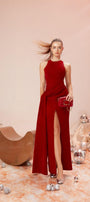 Joyeux Slit Round Neck Cotton Velvet Floor Length Dress - MEAN BLVD