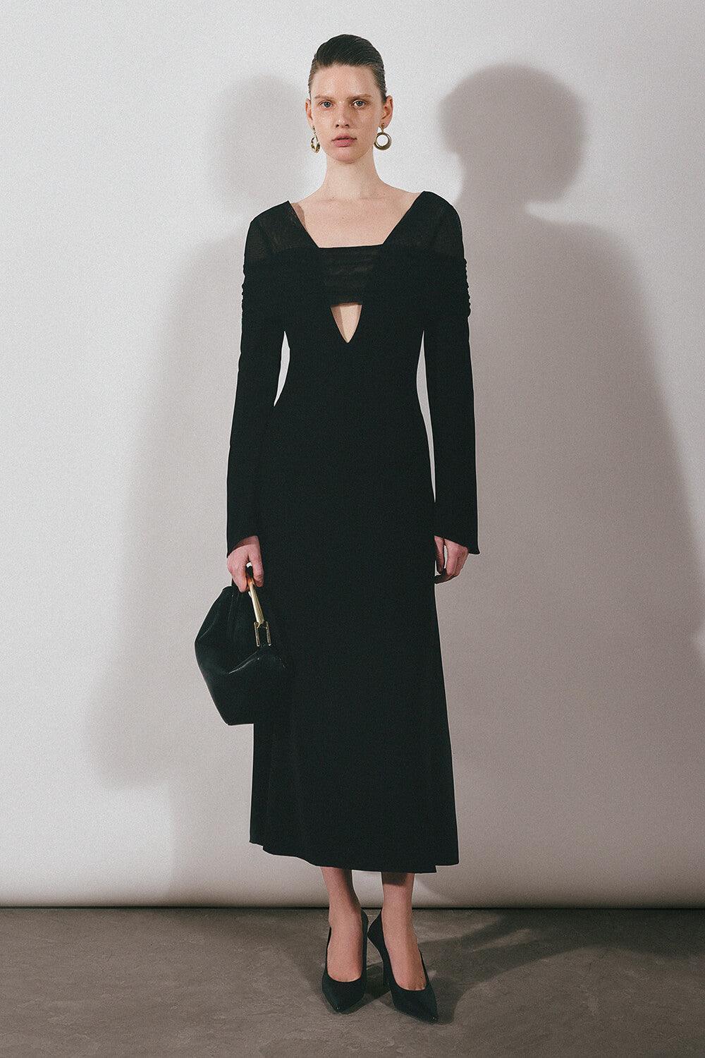 Jream Sheath Long Sleeved Satin Crepe Midi Dress - MEAN BLVD