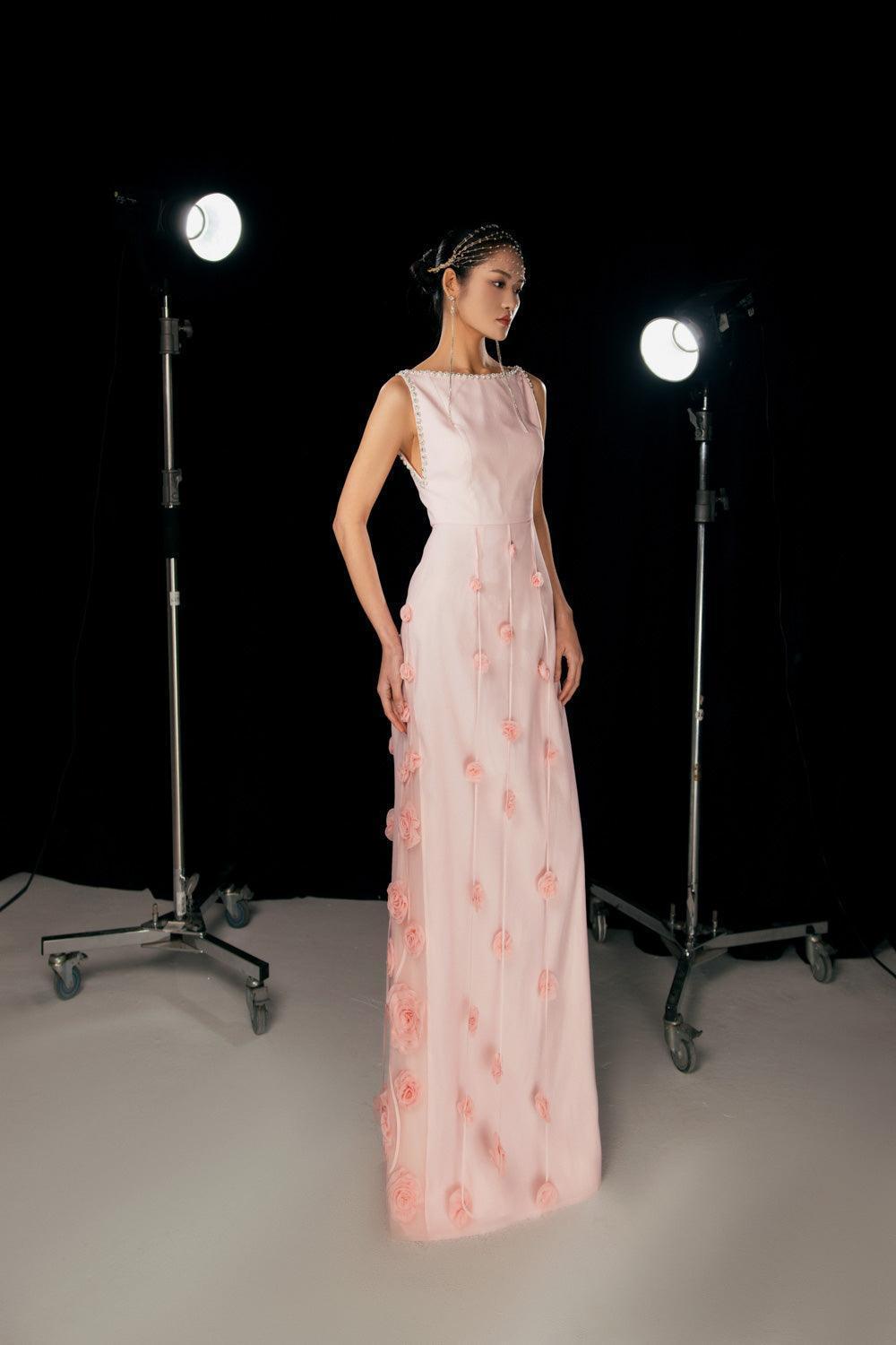 Juarez A-line Boat Neck Mesh Silk Floor Length Dress - MEAN BLVD