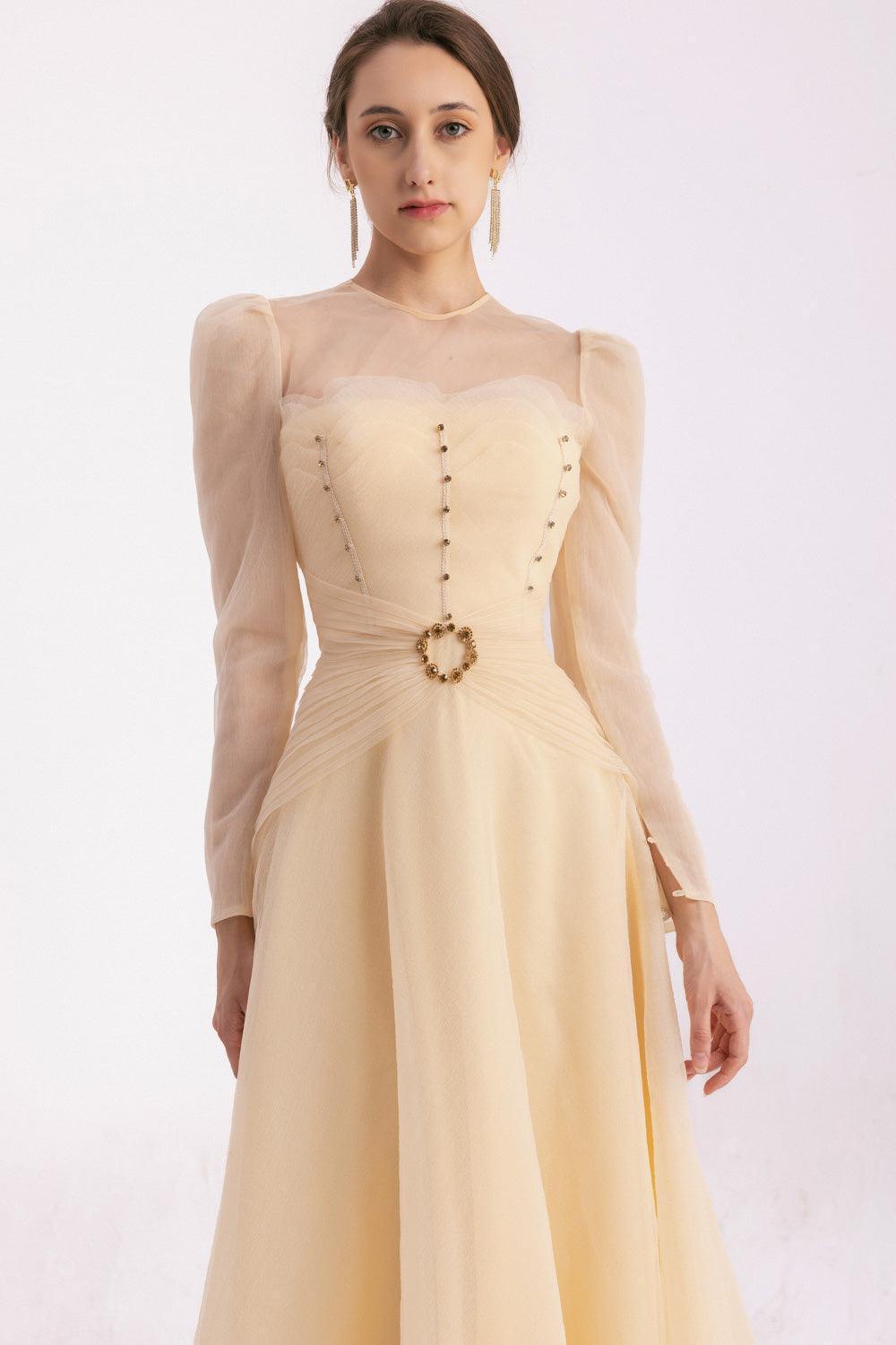 Judith A-line Draped Mesh Silk Floor Length Dress - MEAN BLVD
