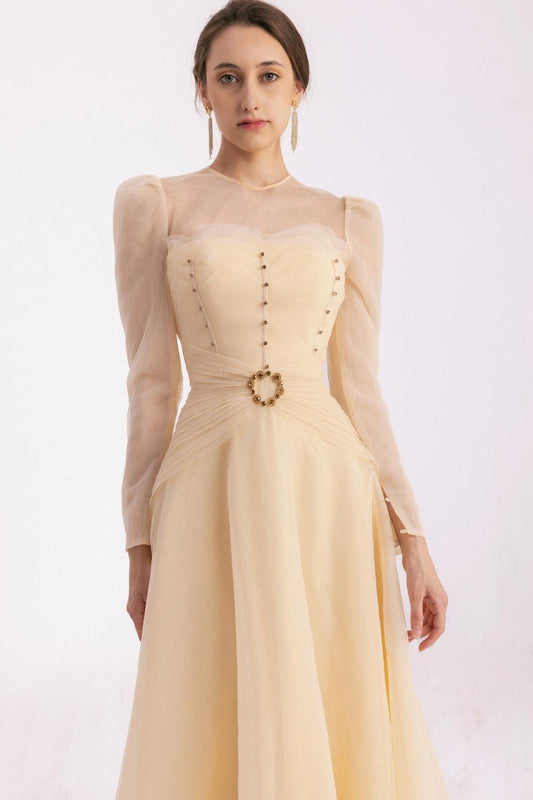 Judith A-line Draped Mesh Silk Floor Length Dress - MEAN BLVD