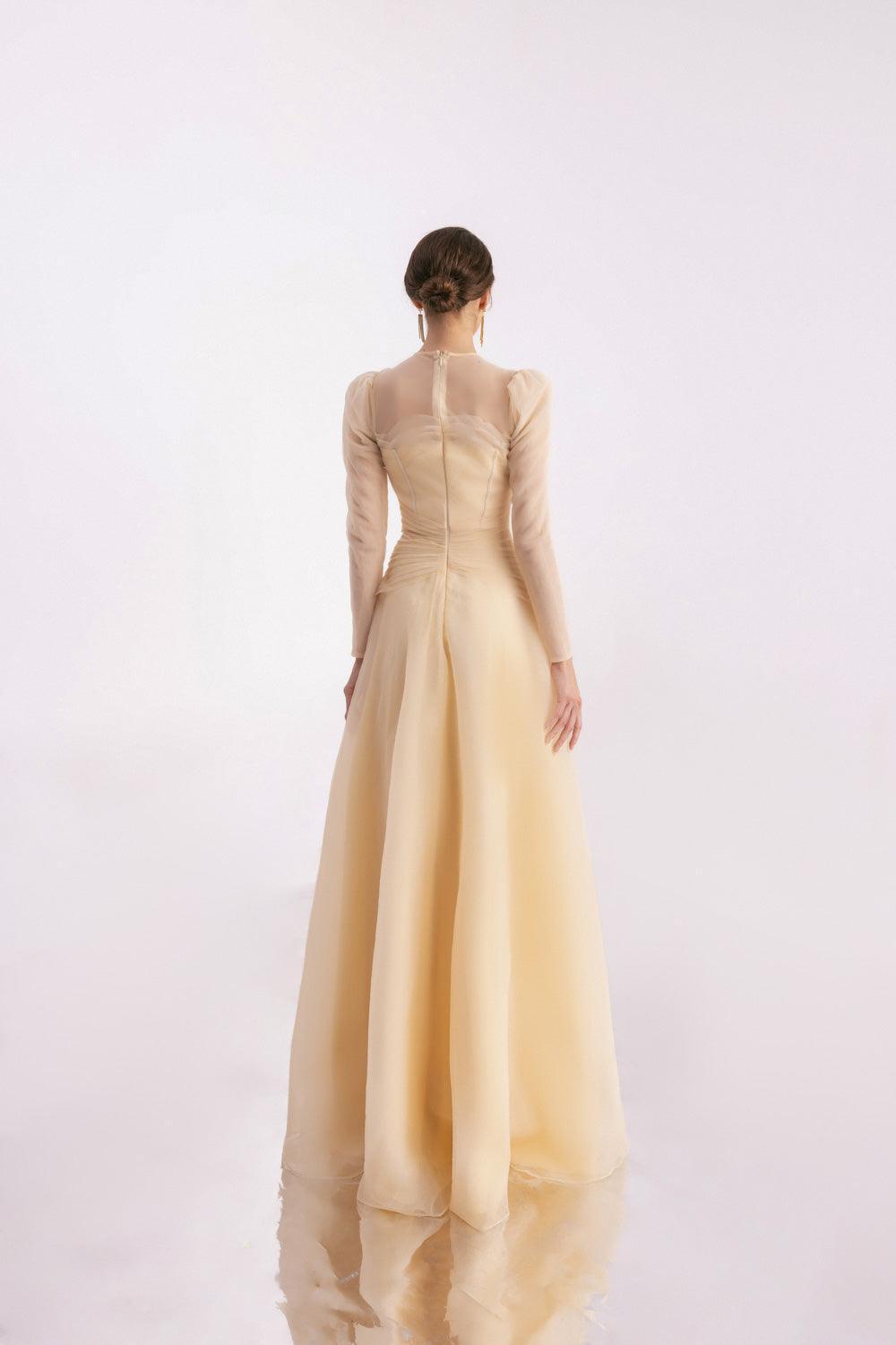 Judith A-line Draped Mesh Silk Floor Length Dress - MEAN BLVD