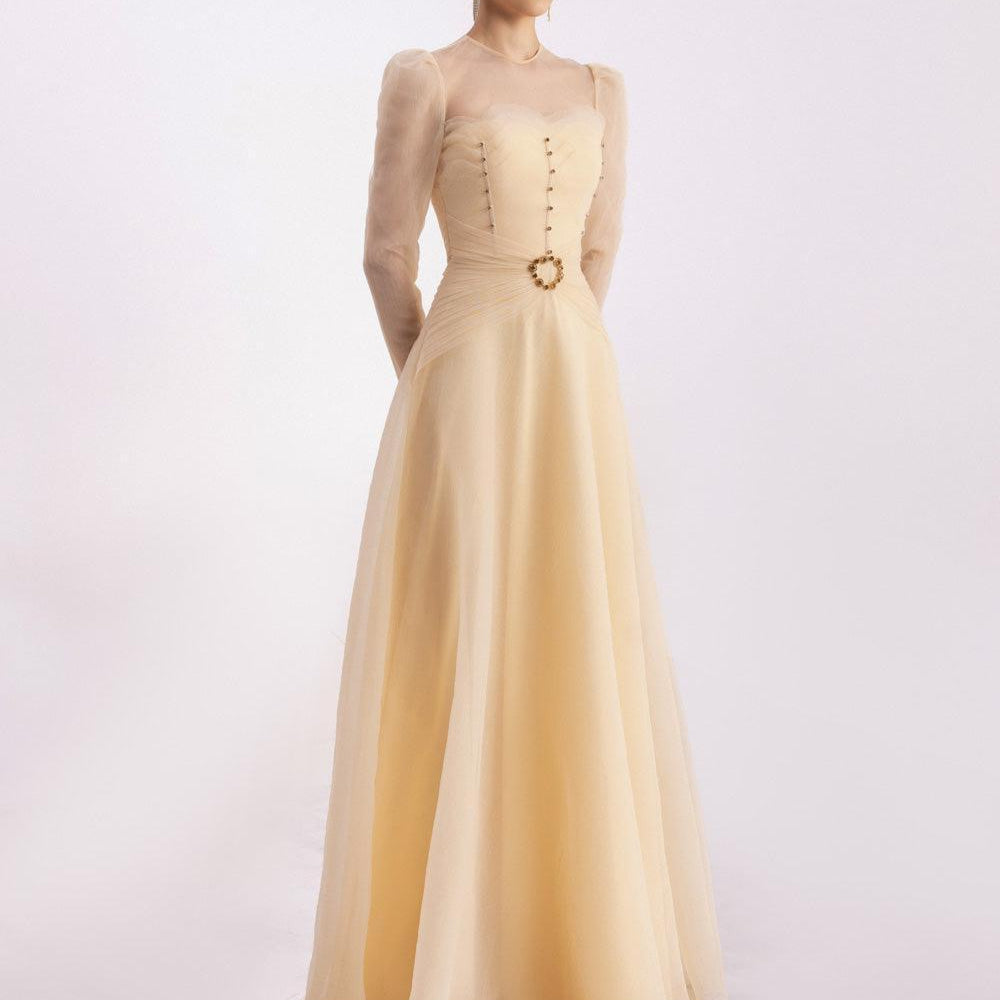Judith A-line Draped Mesh Silk Floor Length Dress - MEAN BLVD
