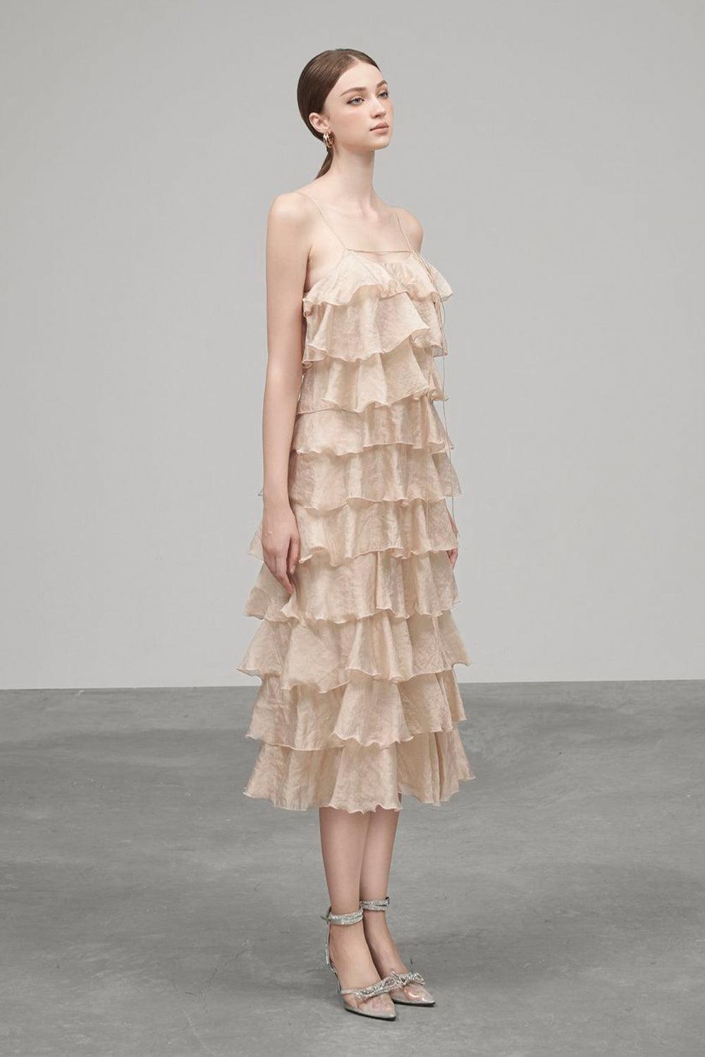 Julia String Layered Crinkle Organza Midi Dress - MEAN BLVD