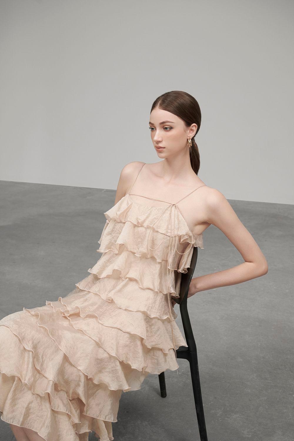Julia String Layered Crinkle Organza Midi Dress - MEAN BLVD