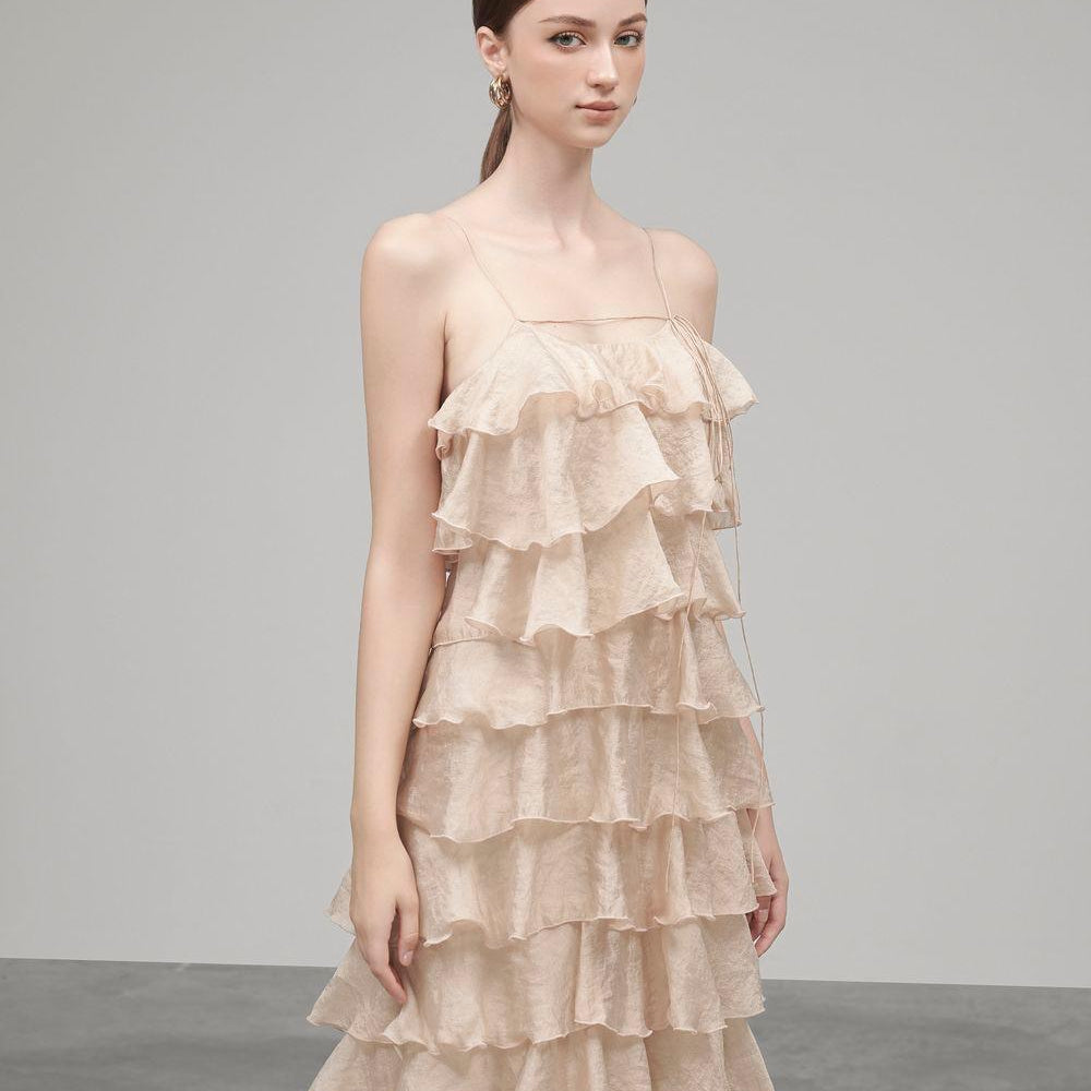Julia String Layered Crinkle Organza Midi Dress - MEAN BLVD