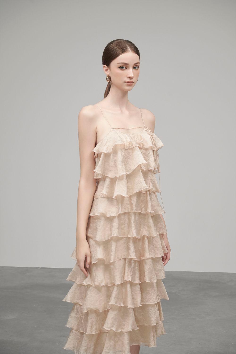 Julia String Layered Crinkle Organza Midi Dress - MEAN BLVD