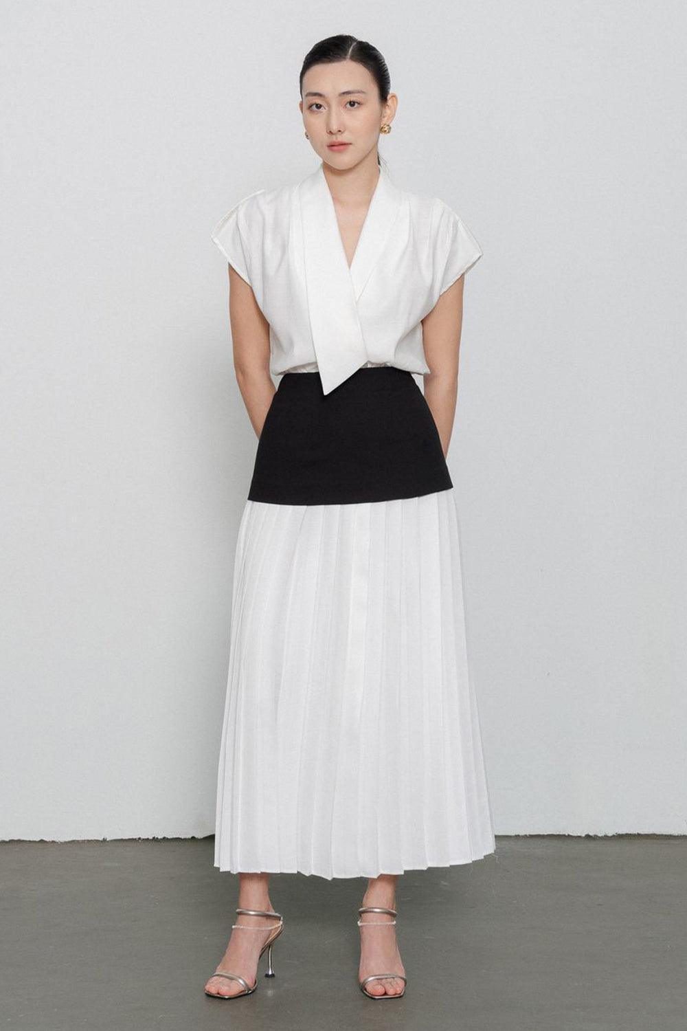 Juliana Drop Waist Pleated Polycotton Ankle Length Skirt - MEAN BLVD