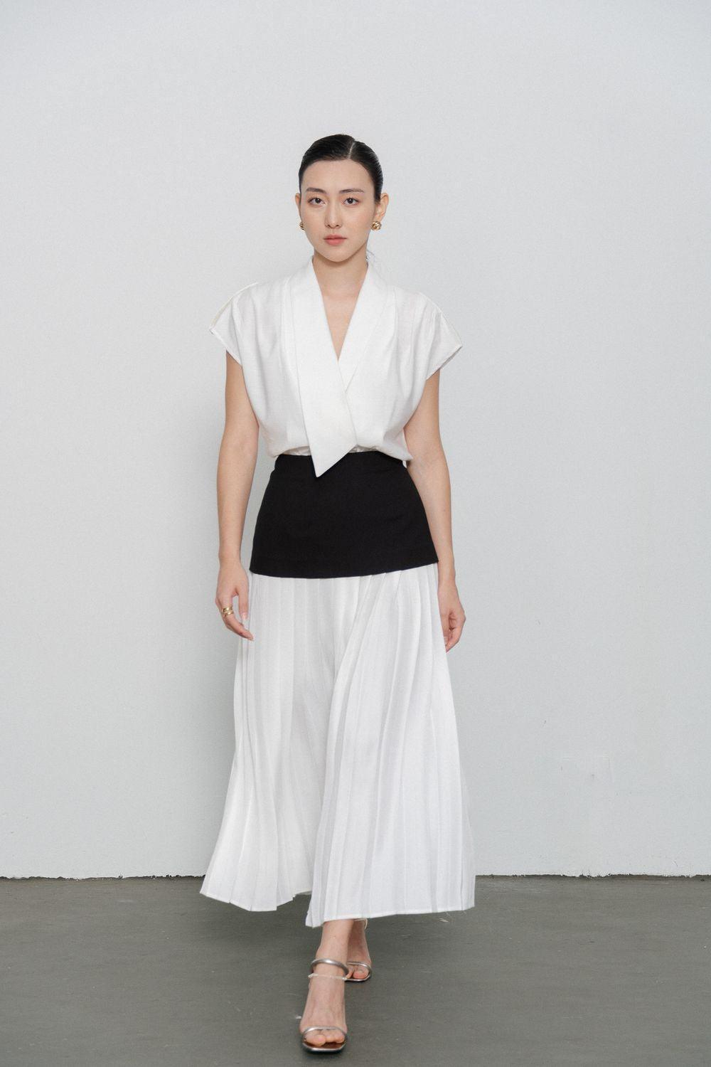 Juliana Drop Waist Pleated Polycotton Ankle Length Skirt - MEAN BLVD