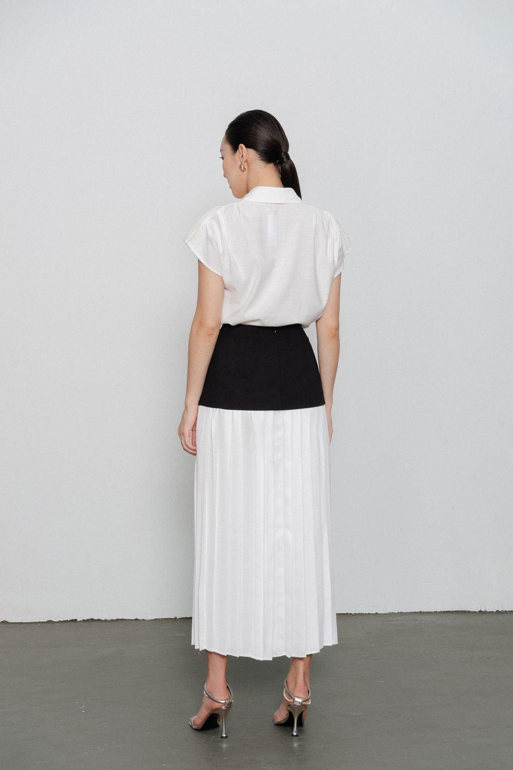 Juliana Drop Waist Pleated Polycotton Ankle Length Skirt - MEAN BLVD