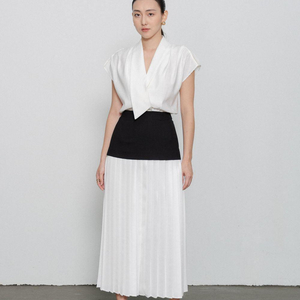 Juliana Drop Waist Pleated Polycotton Ankle Length Skirt - MEAN BLVD