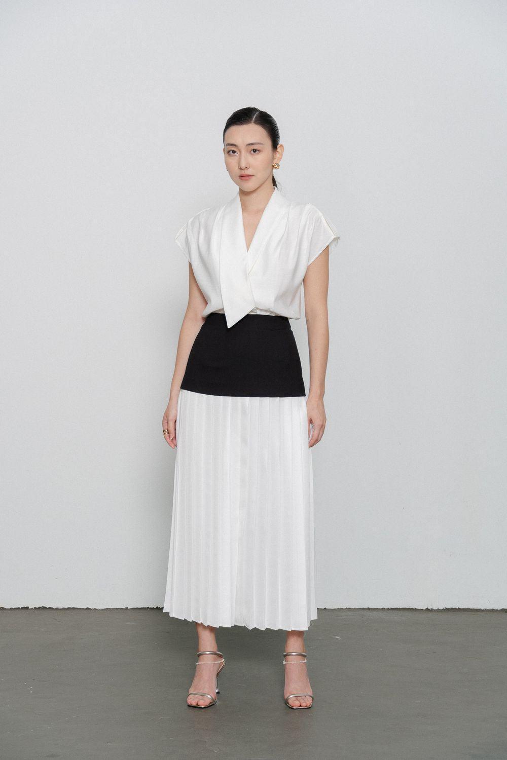 Juliana Drop Waist Pleated Polycotton Ankle Length Skirt - MEAN BLVD