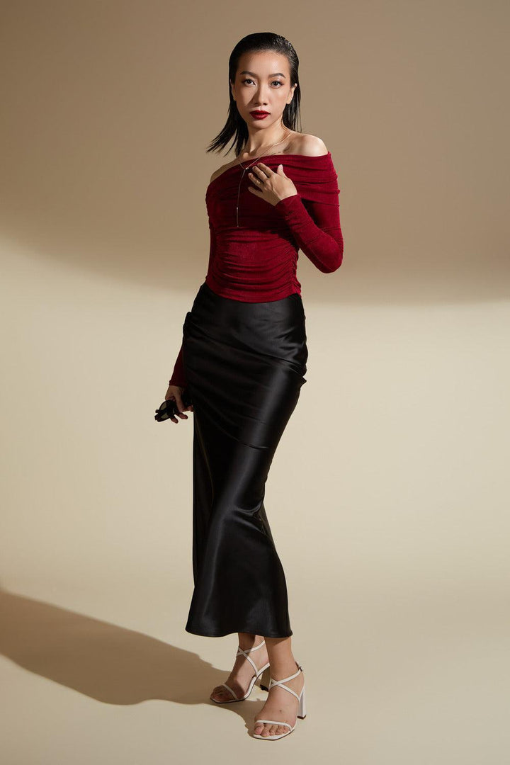 Julianna Straight High Waist Silk Satin Calf Length Skirt - MEAN BLVD