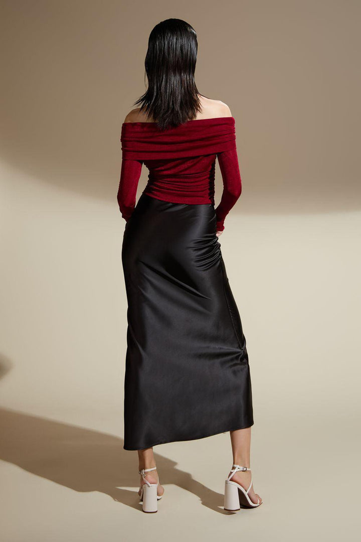 Julianna Straight High Waist Silk Satin Calf Length Skirt - MEAN BLVD