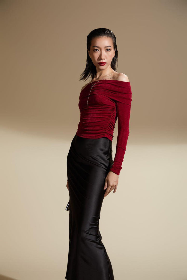 Julianna Straight High Waist Silk Satin Calf Length Skirt - MEAN BLVD