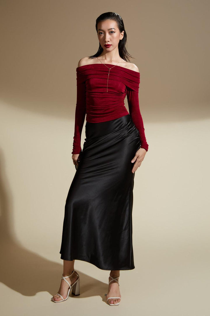 Julianna Straight High Waist Silk Satin Calf Length Skirt - MEAN BLVD