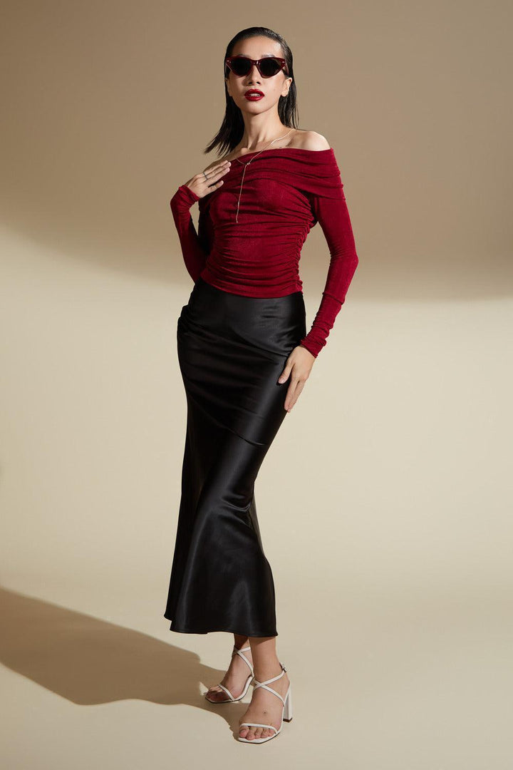 Julianna Straight High Waist Silk Satin Calf Length Skirt - MEAN BLVD