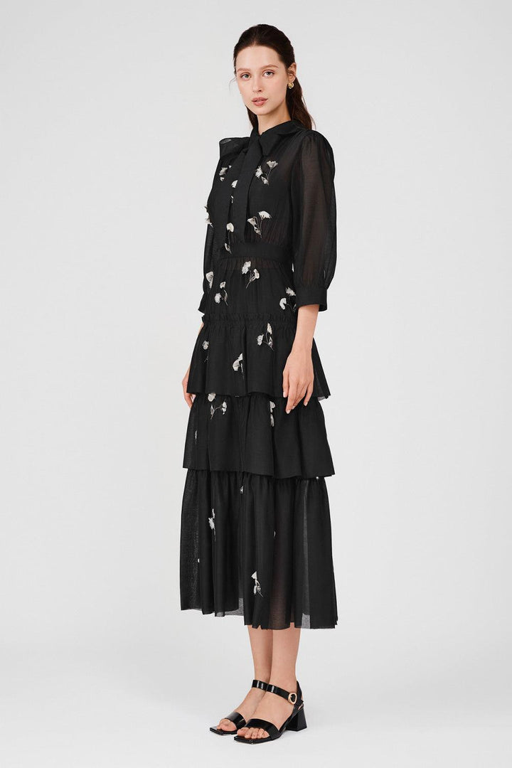 Julie Layered Ribbon Organza Midi Dress - MEAN BLVD