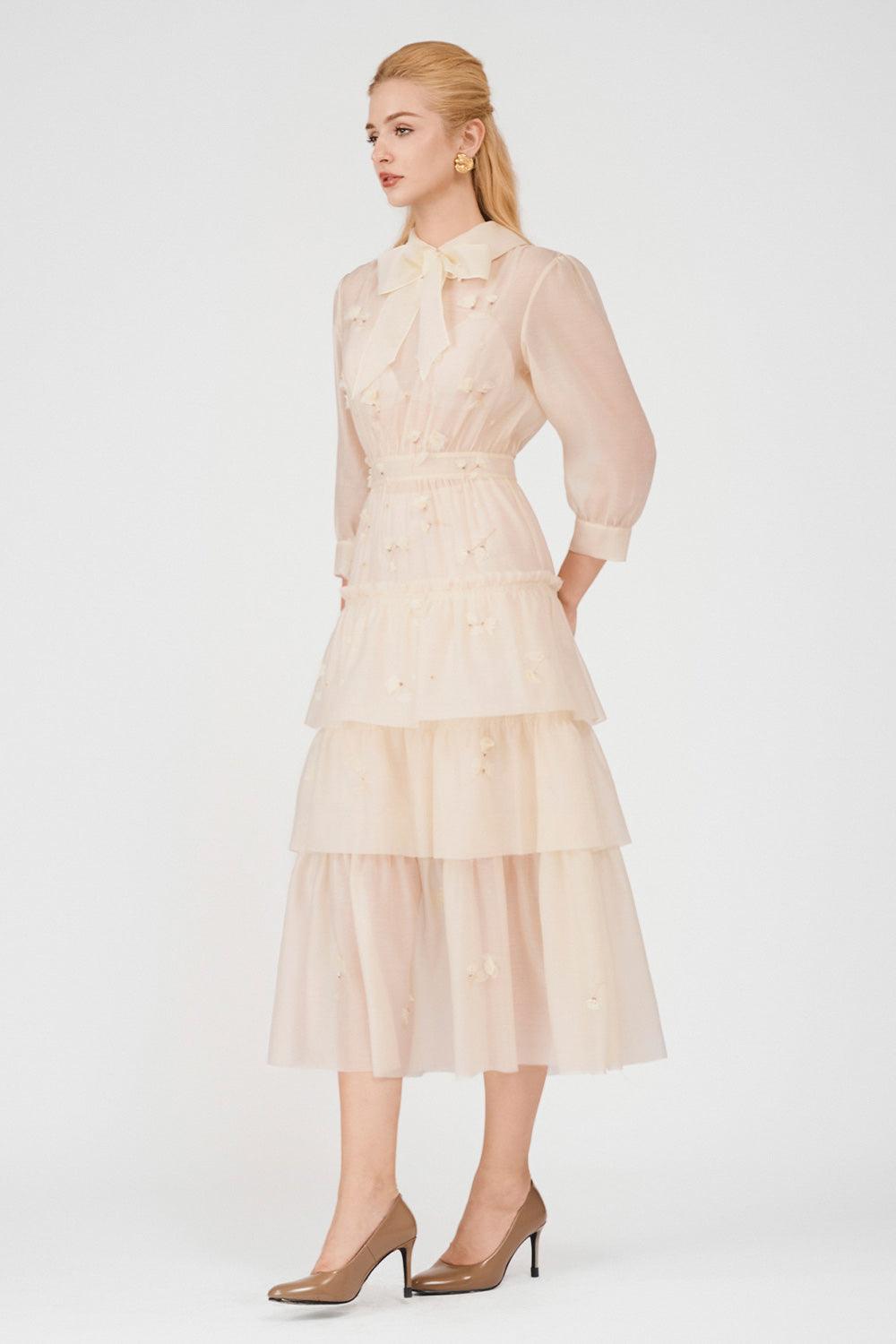 Julie Layered Ribbon Organza Midi Dress - MEAN BLVD