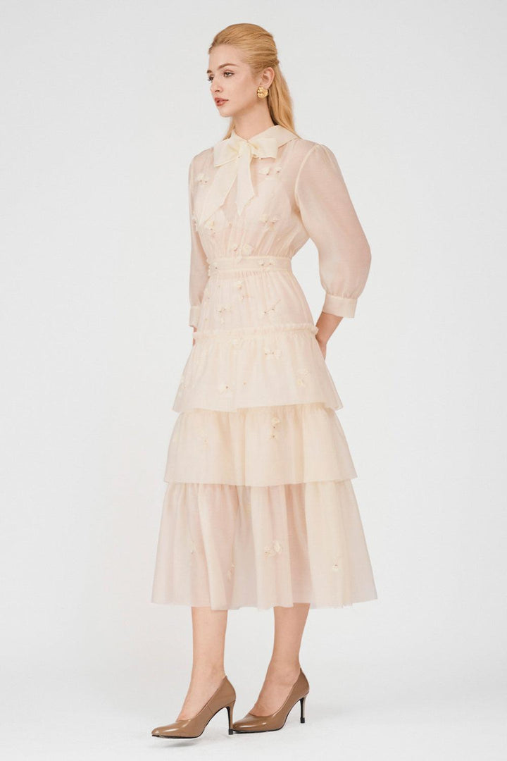 Julie Layered Ribbon Organza Midi Dress - MEAN BLVD