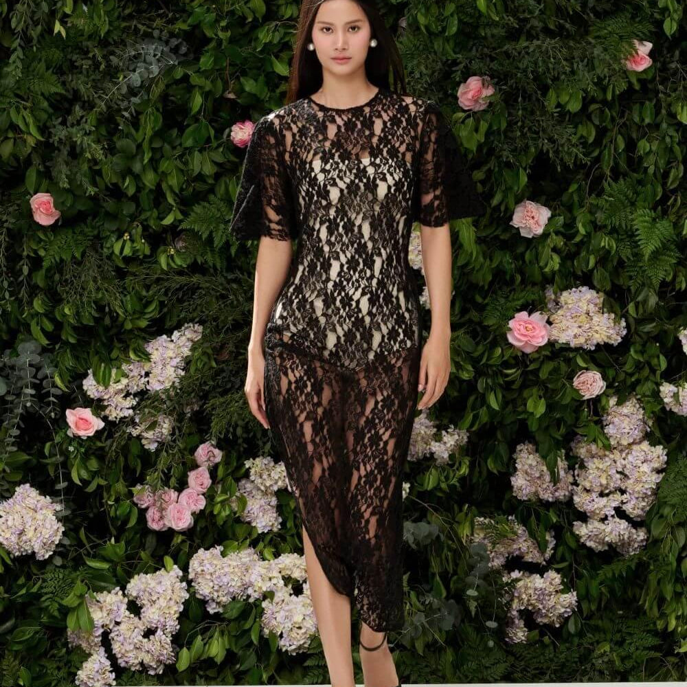 Juliet Sheath See-Through Lace Midi Dress - MEAN BLVD