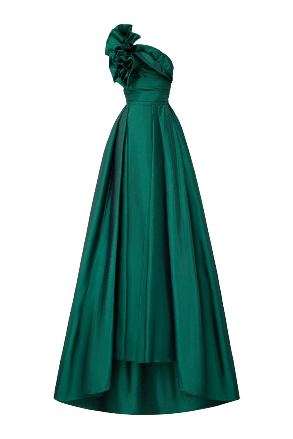Julieta Fit and Flare One Shoulder Silk Taffeta Floor Length Dress - MEAN BLVD