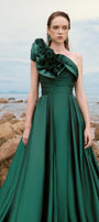 Julieta Fit and Flare One Shoulder Silk Taffeta Floor Length Dress - MEAN BLVD