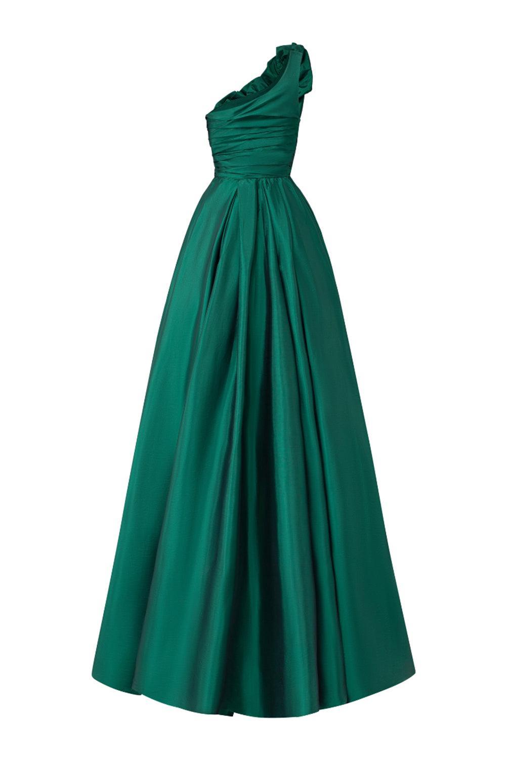 Julieta Fit and Flare One Shoulder Silk Taffeta Floor Length Dress - MEAN BLVD