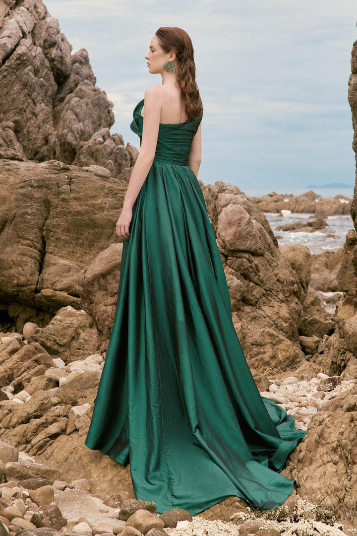 Julieta Fit and Flare One Shoulder Silk Taffeta Floor Length Dress - MEAN BLVD