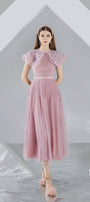 Jully Gathered Round Neck Organza Midi Dress - MEAN BLVD