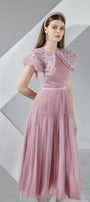 Jully Gathered Round Neck Organza Midi Dress - MEAN BLVD