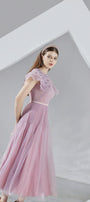 Jully Gathered Round Neck Organza Midi Dress - MEAN BLVD