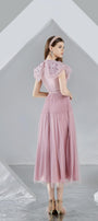 Jully Gathered Round Neck Organza Midi Dress - MEAN BLVD