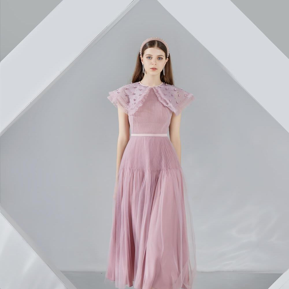 Jully Gathered Round Neck Organza Midi Dress - MEAN BLVD