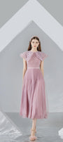 Jully Gathered Round Neck Organza Midi Dress - MEAN BLVD