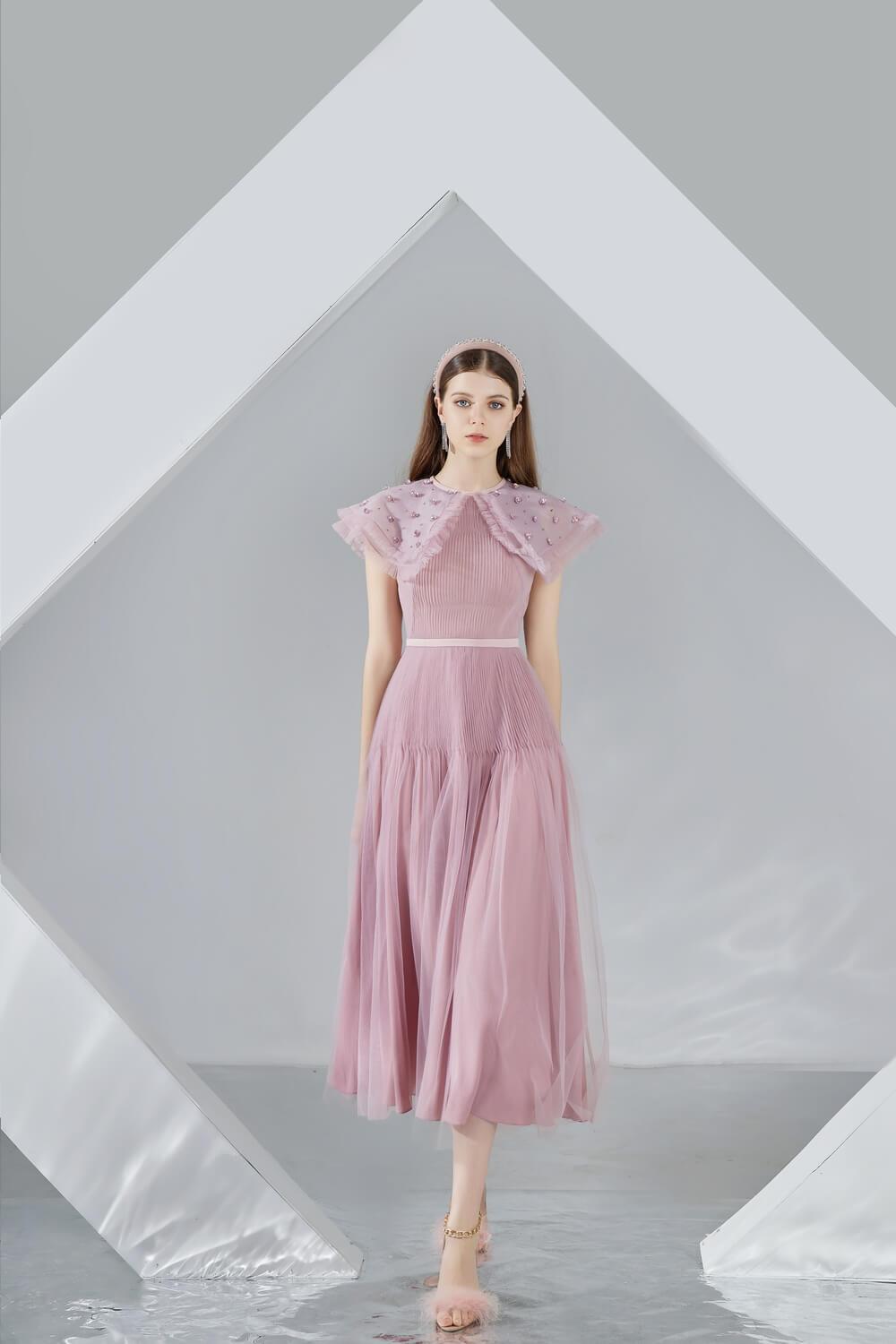 Jully Gathered Round Neck Organza Midi Dress - MEAN BLVD