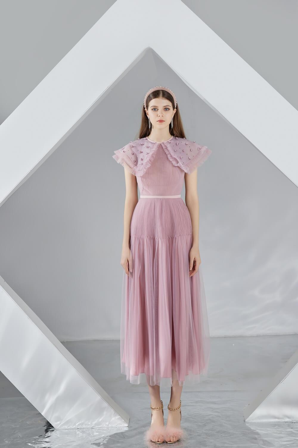 Jully Gathered Round Neck Organza Midi Dress - MEAN BLVD