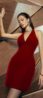 Juniper Halter Backless Velvet Mini Dress - MEAN BLVD