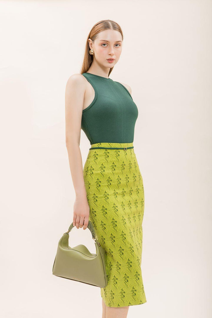 Juniper Pencil High Waist Brocade Midi Skirt - MEAN BLVD