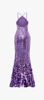 Slashed Sequin Halter Neck Gown with Lace Gloves 4