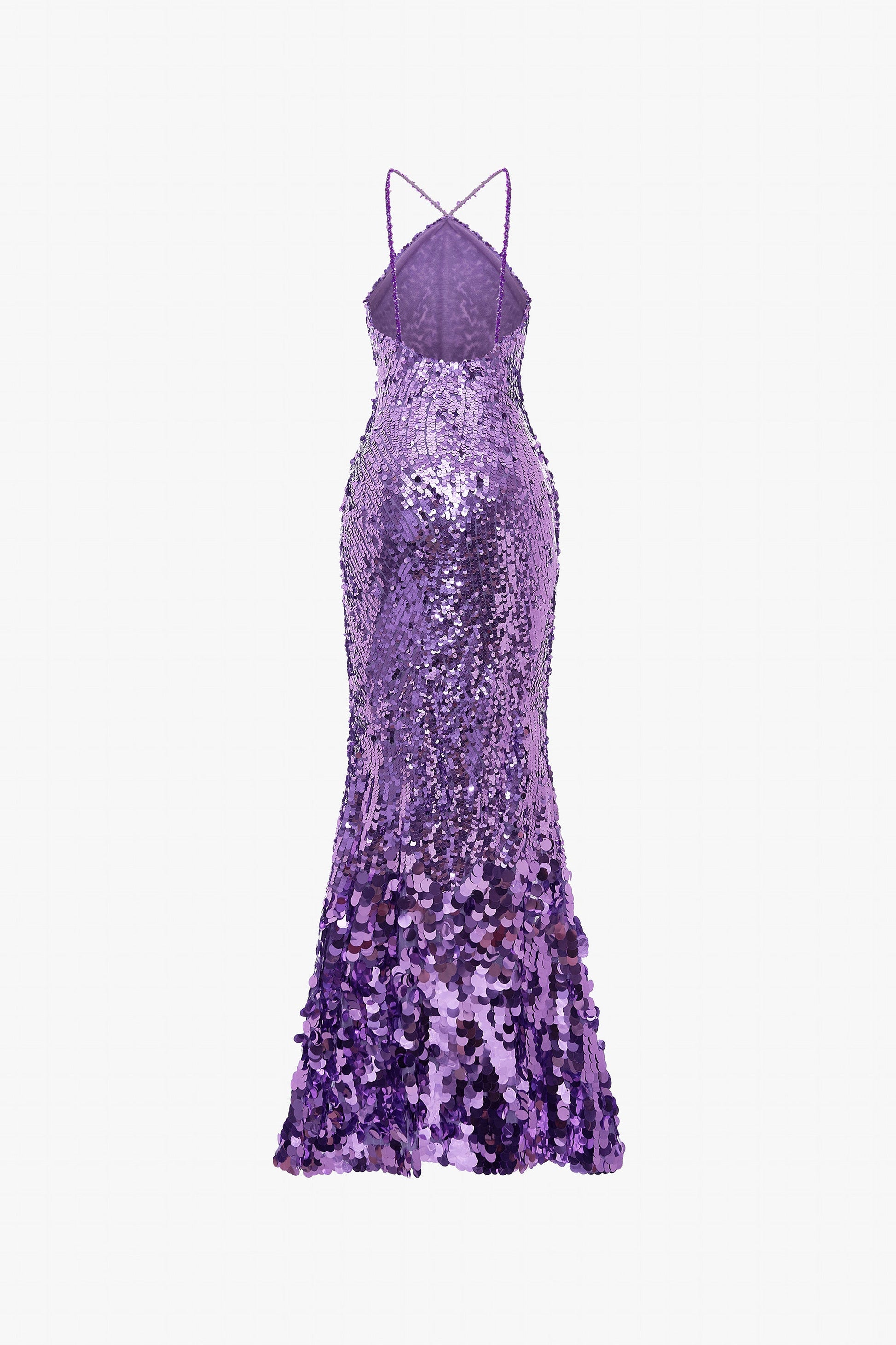 Slashed Sequin Halter Neck Gown with Lace Gloves 4