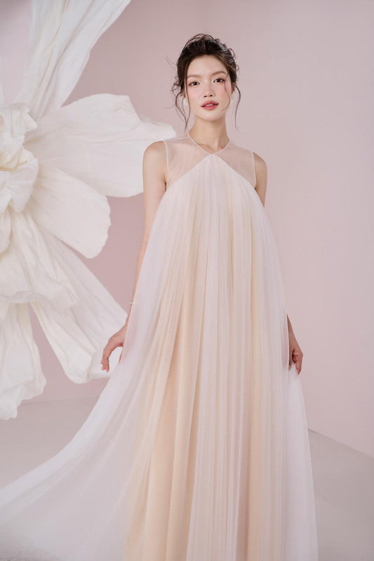 Kalila Gathered Sleeveless Mesh Maxi Dress - MEAN BLVD