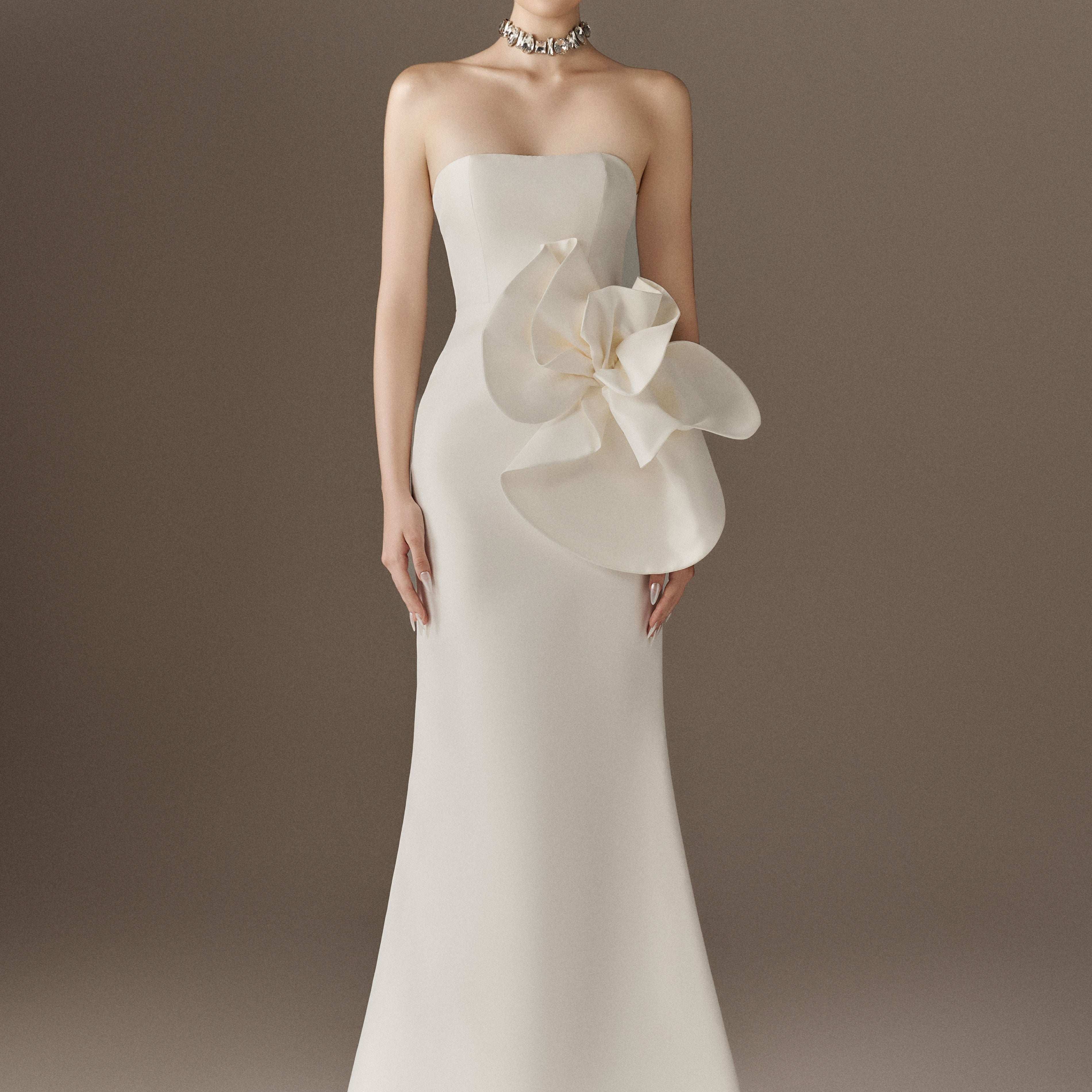 Floralia  Bandeau Maxi Dress With Oversized 3D Flower