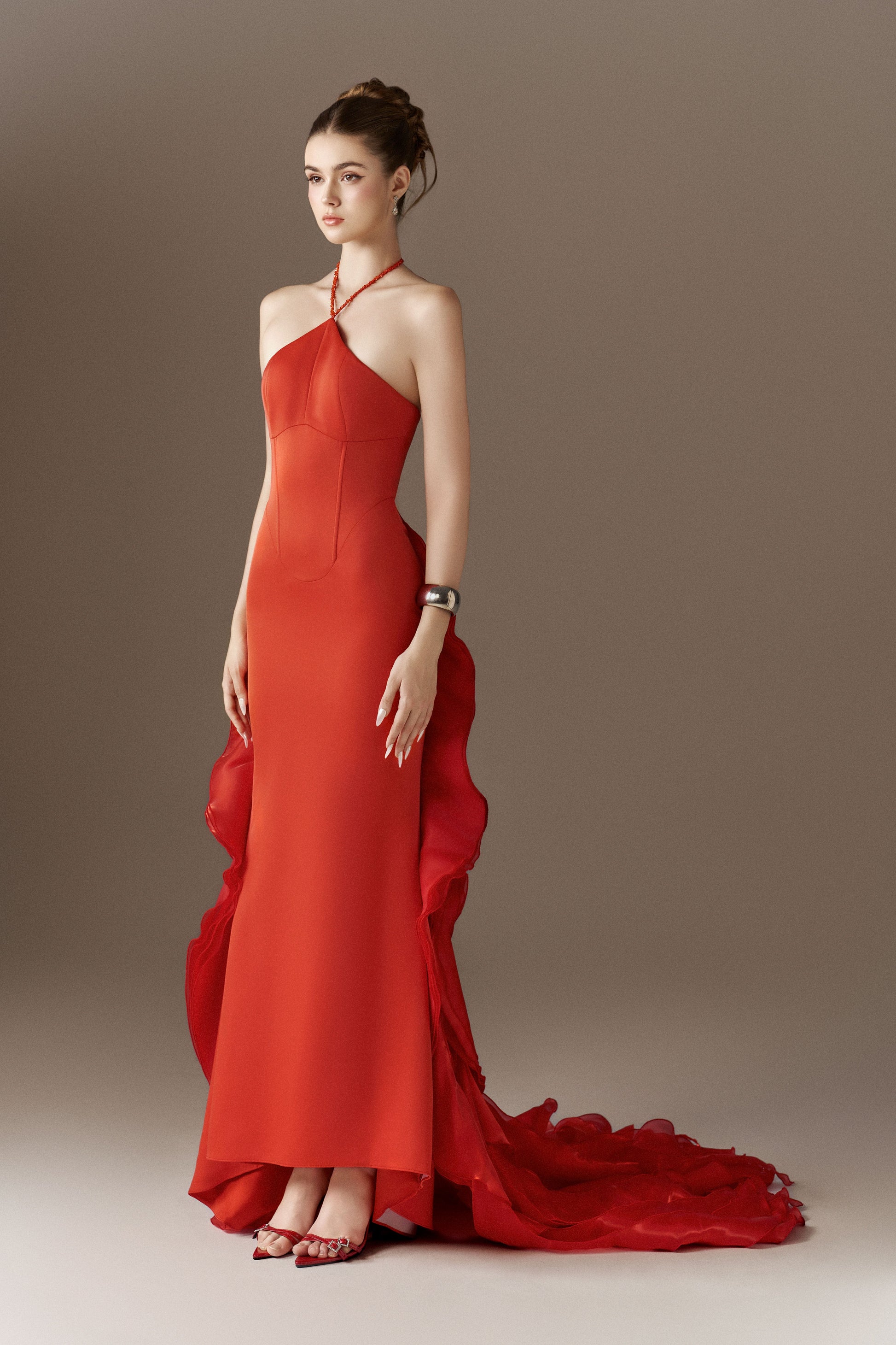 Phoenixia Halter Corset Gown With Cascading Flames 5