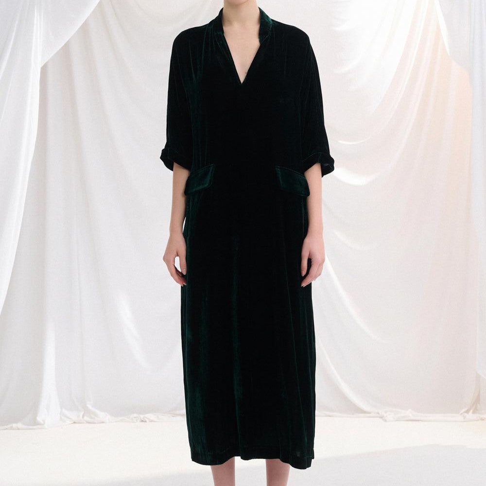 Kalla Shift V-Neck Velvet Midi Dress - MEAN BLVD