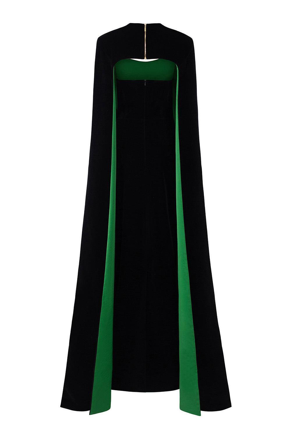 Kallie Sheath Cape Sleeved Velvet Floor Length Dress - MEAN BLVD
